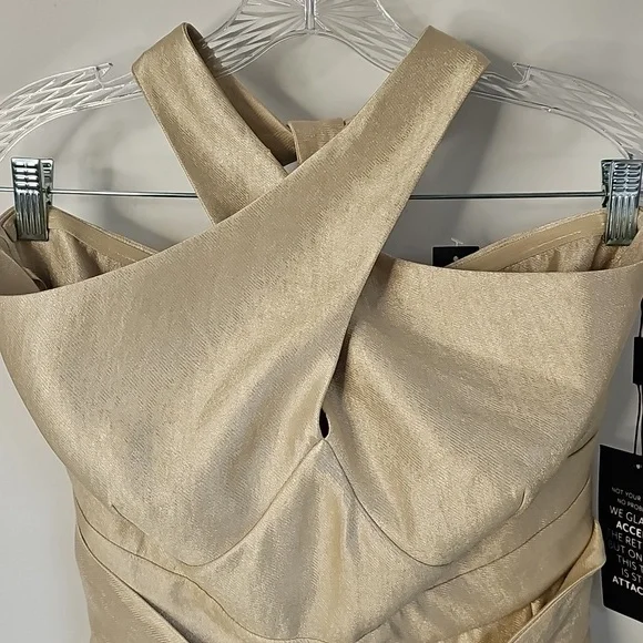 WHBM Champagne Gold Wide Leg Halter‎ Jumpsuit wFront Pockets Cocktail Coquette - Picture 6 of 16